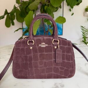 Coach Savannah Small Carryall Bag In Crocodile-embossed Suede Maple Brown CCC73
